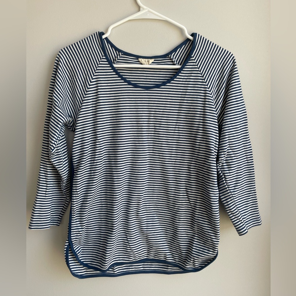 Lake Pajama Navy Blue and White Striped 3/4 Sleeve Pajama Top S